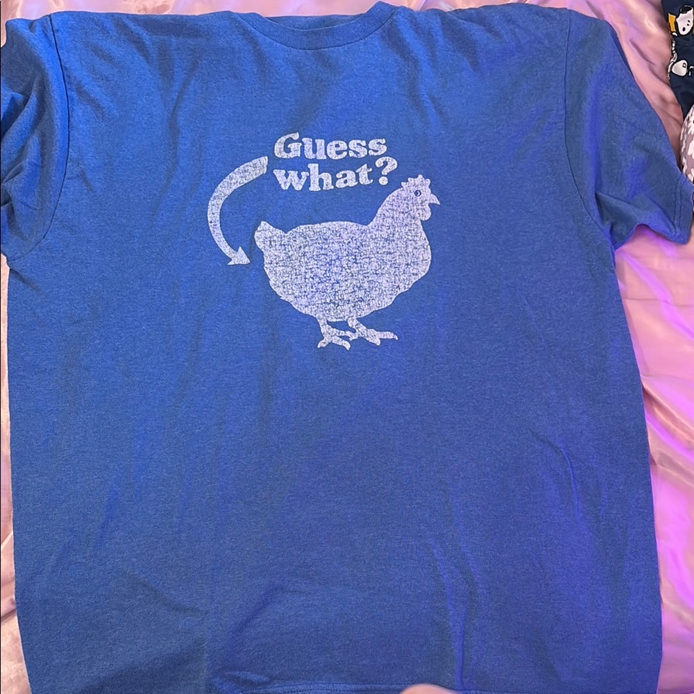 Blue Graphic T-Shirt with Chicken Design